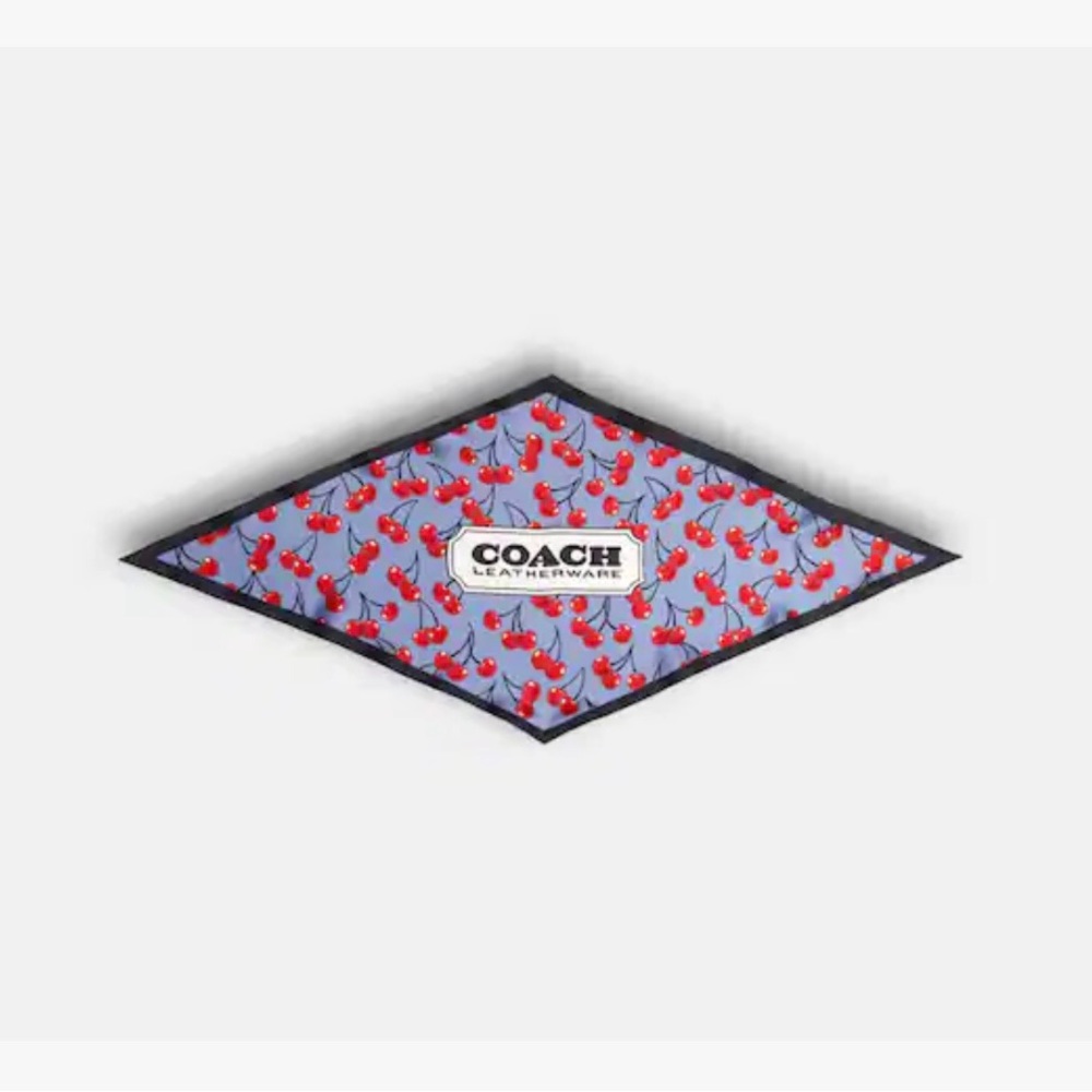 Coach CHERRY SWIRL PRINT SILK DIAMOND SCARF, Blue/Red, NWT, Sold Out Online!